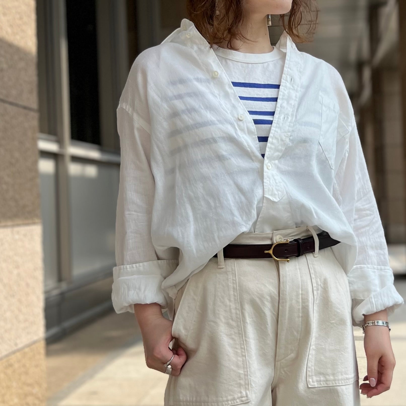 メンズアイテムを使った着方》BRITISH OFFICERS SHIRT TYPE2 - HEMP