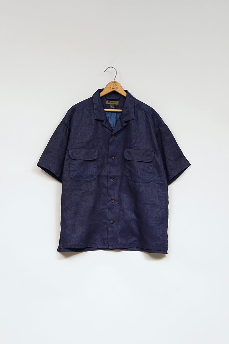 【ナイジェル・ケーボン】MAN / オープンカラーシャツ - リネンインディゴ / OPEN COLLAR SHIRT - LINEN INDIGO