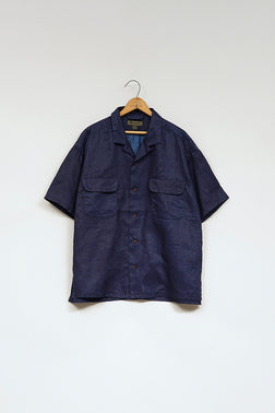 【ナイジェル・ケーボン】MAN / オープンカラーシャツ - リネンインディゴ / OPEN COLLAR SHIRT - LINEN INDIGO