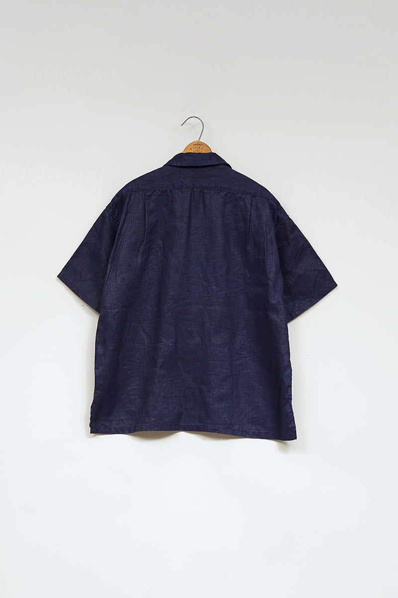 【ナイジェル・ケーボン】MAN / オープンカラーシャツ - リネンインディゴ / OPEN COLLAR SHIRT - LINEN INDIGO