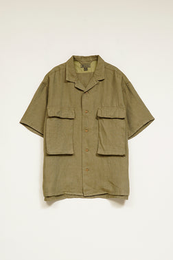 【ナイジェル・ケーボン】MAN / アーミーシャツ ショートスリーブ - リネンヘリンボーンツイル / ARMY SHIRT SHORT SLEEVE - LINEN HERRINGBONE TWILL