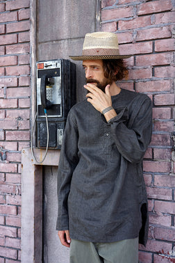 【ナイジェル・ケーボン】MAN / ヘンリーネックシャツ - ヘンプ / HENLEY SHIRT - HEMP