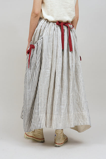 【ナイジェル・ケーボン】WOMAN / リネンストライプギャザースカート / LINEN STRIPE GATHER SKIRT