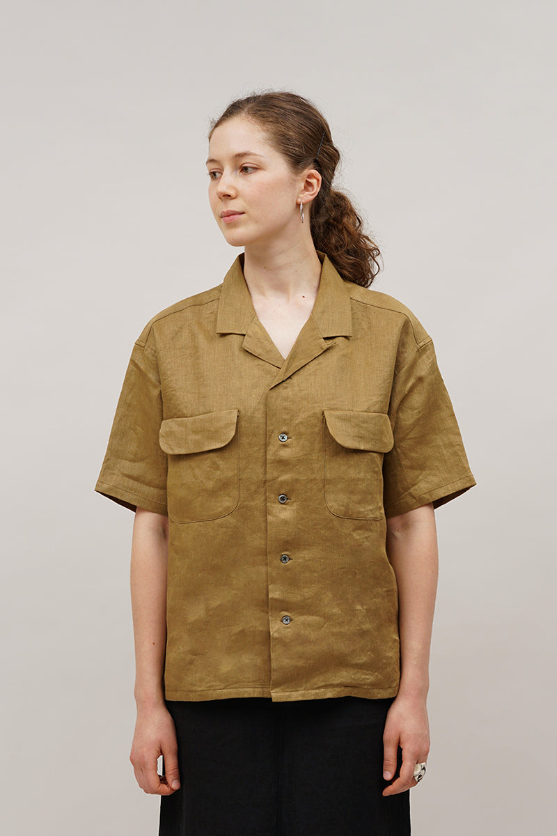 【ナイジェル・ケーボン】UNISEX / オープンカラーシャツ - リネンツイル / OPEN COLLAR SHIRT - LINEN TWILL