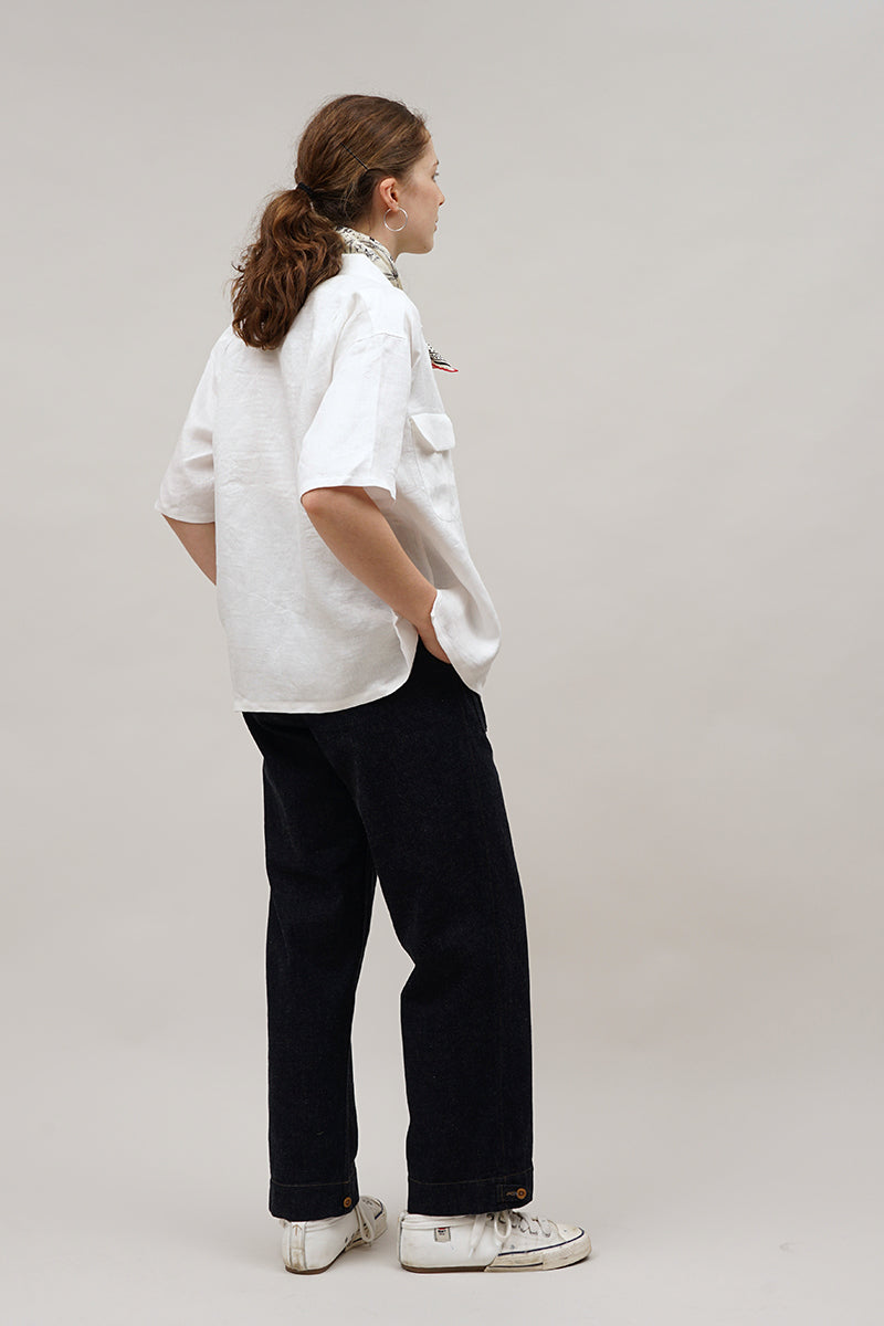 【ナイジェル・ケーボン】UNISEX / オープンカラーシャツ - リネンツイル / OPEN COLLAR SHIRT - LINEN TWILL