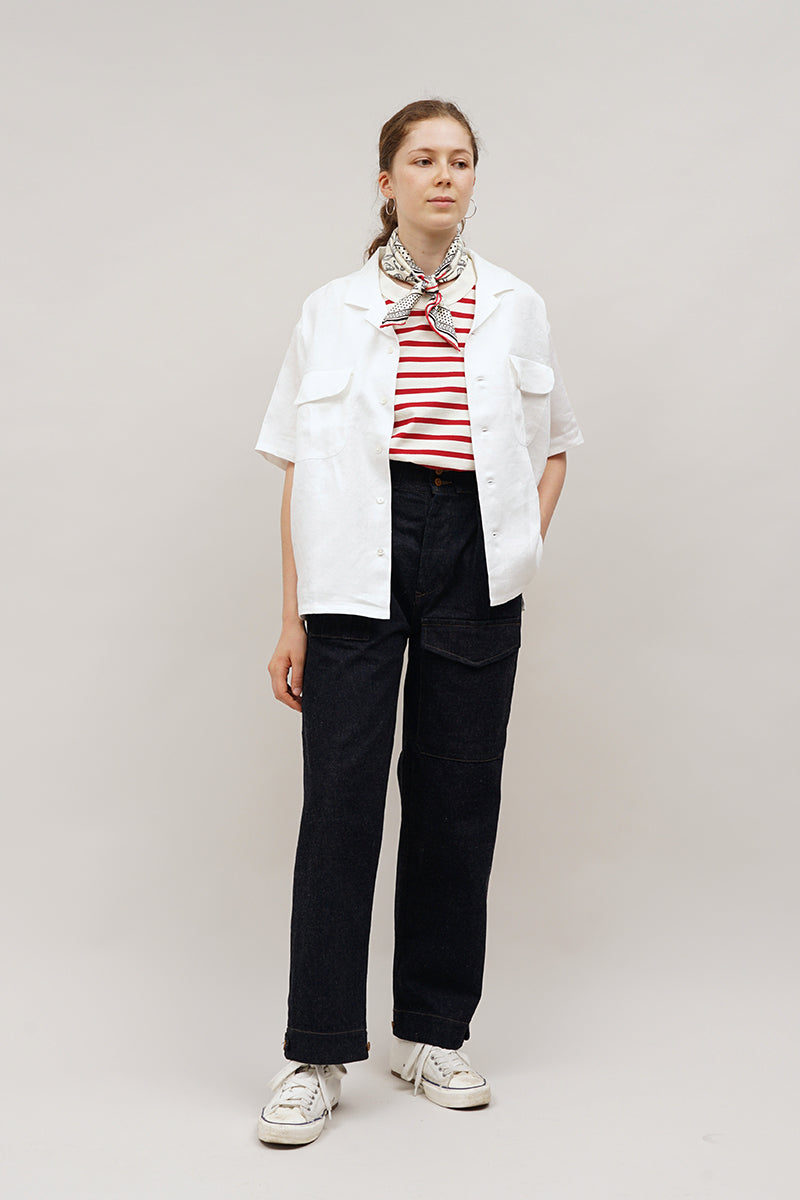 【ナイジェル・ケーボン】UNISEX / オープンカラーシャツ - リネンツイル / OPEN COLLAR SHIRT - LINEN TWILL