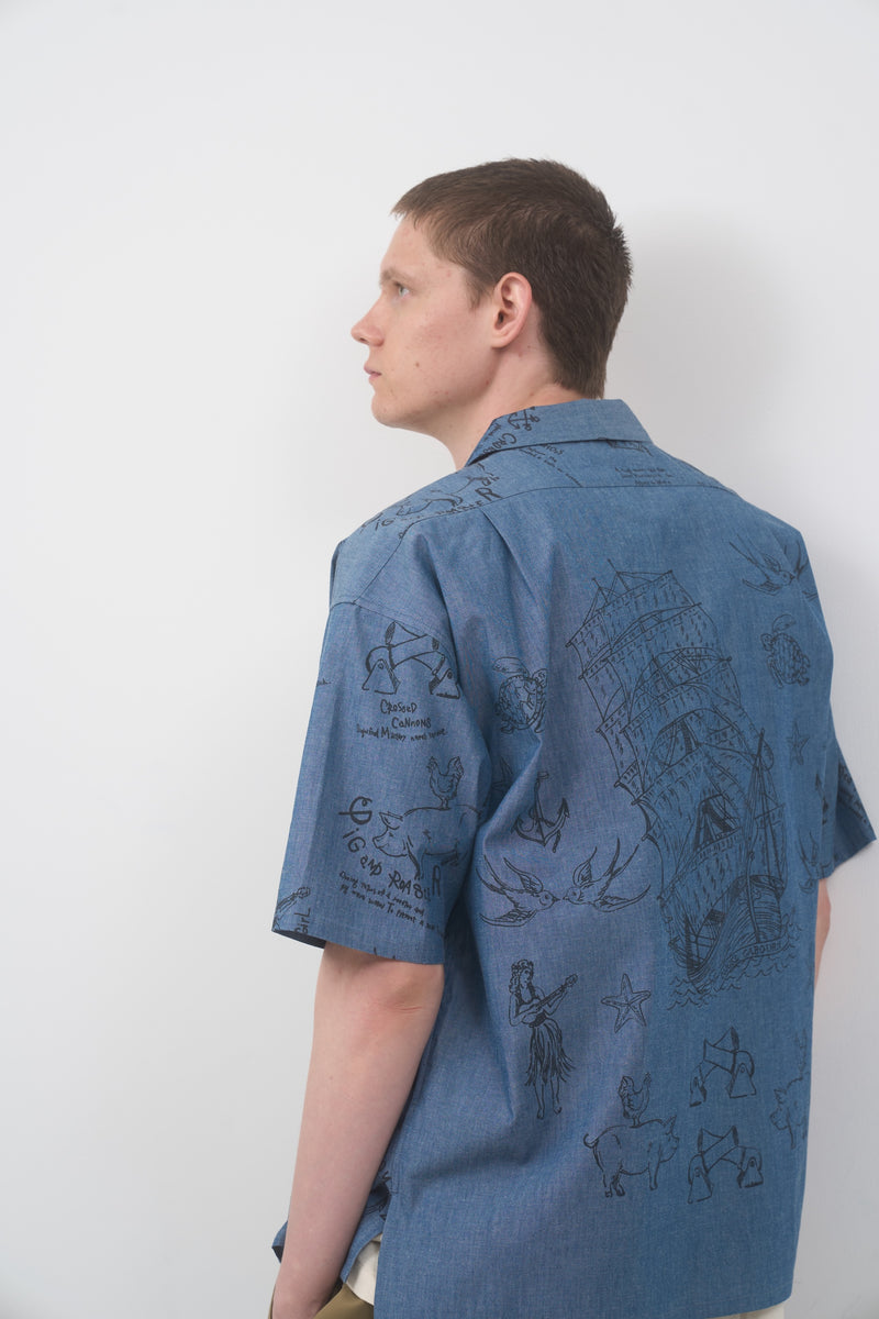【ナイジェル・ケーボン】MAN / オープンカラーシャツ - タトゥープリント / OPEN COLLAR SHIRT - TATTOO PRINT