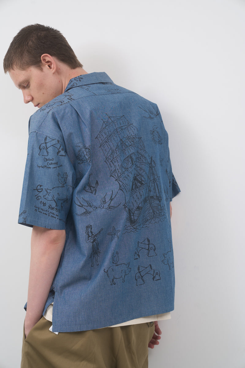 【ナイジェル・ケーボン】MAN / オープンカラーシャツ - タトゥープリント / OPEN COLLAR SHIRT - TATTOO PRINT