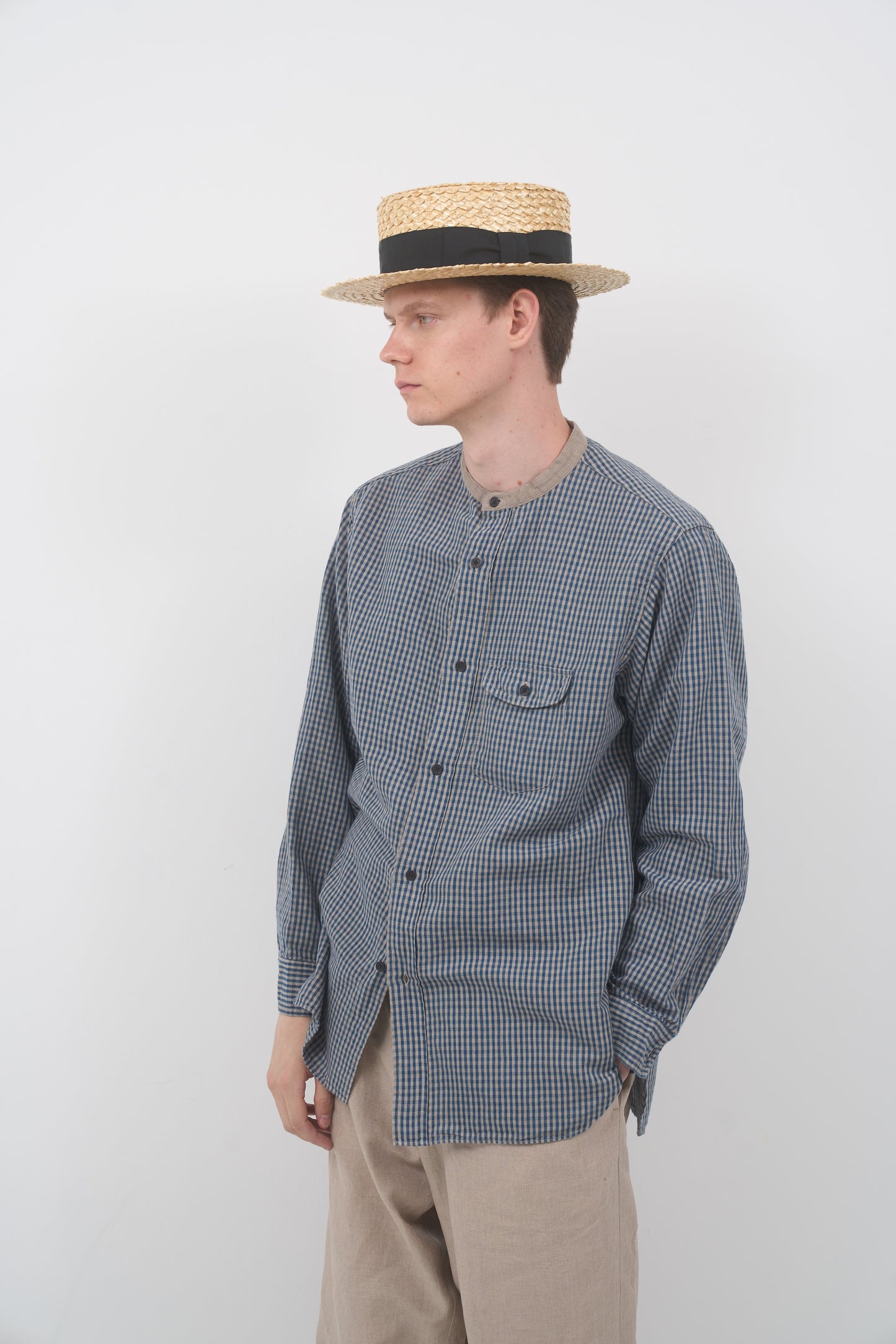 【ナイジェル・ケーボン】MAN / ファーマースタンダードシャツ - コットンリネン / FARMER STAND SHIRT - COTTON LINEN
