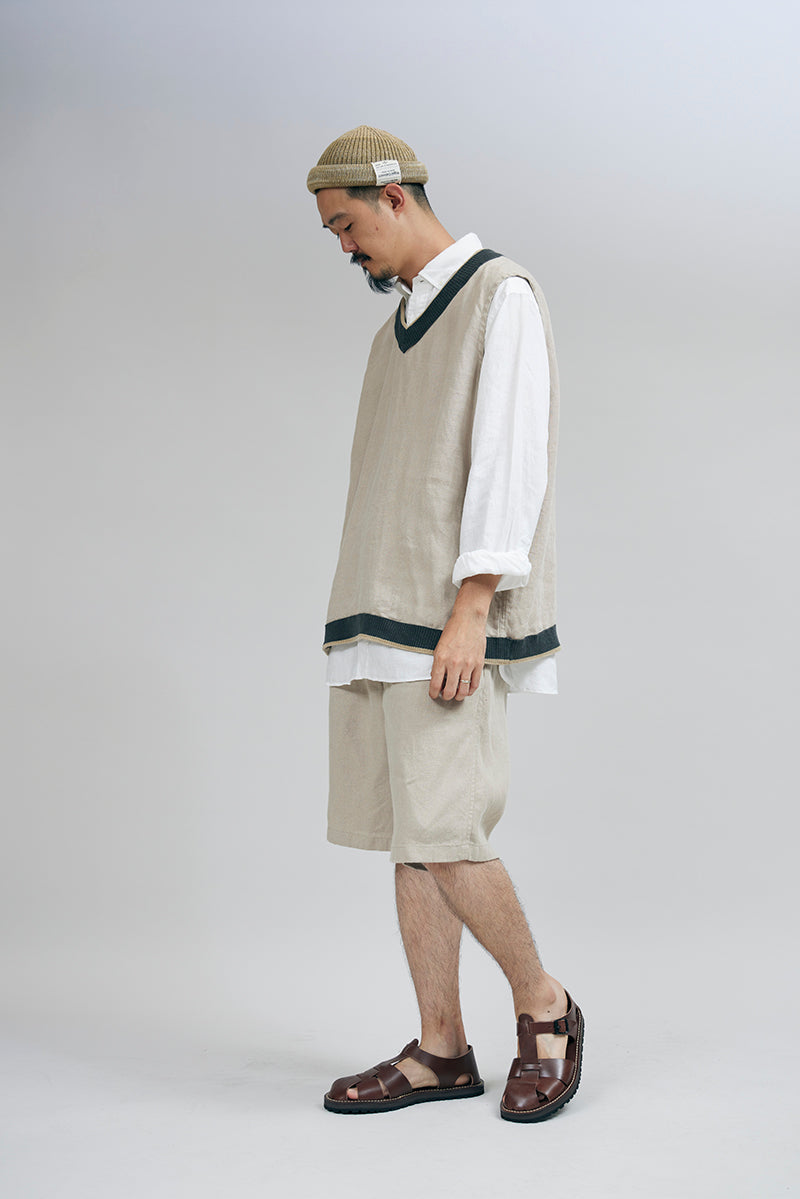 【ナイジェル・ケーボン】UNISEX / クリケットベストリバーシブル - リネンピンオックス / CRICKET VEST REVERSIBLE - LINEN PIN OX