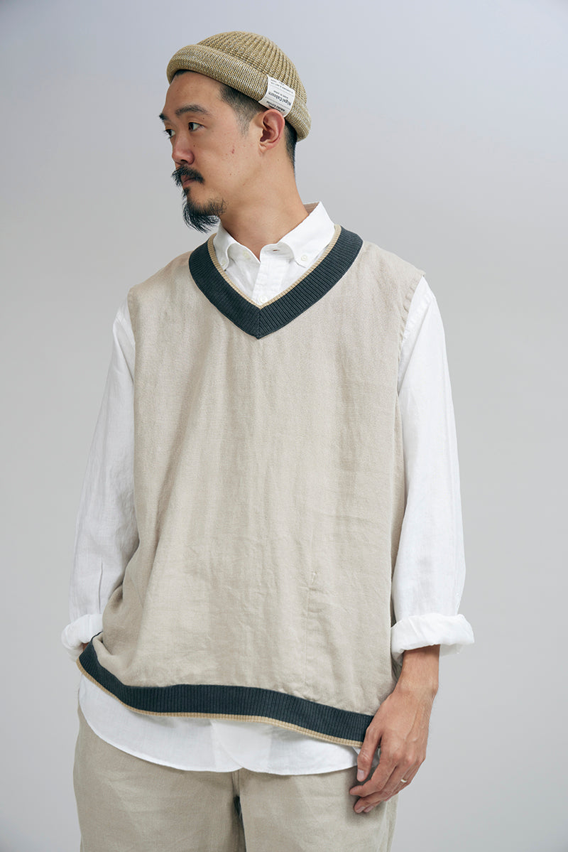 【ナイジェル・ケーボン】UNISEX / クリケットベストリバーシブル - リネンピンオックス / CRICKET VEST REVERSIBLE - LINEN PIN OX