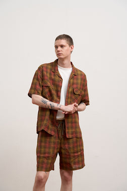 【ナイジェル・ケーボン】MAN / オープンカラーシャツ - ヘンプチェック / OPEN COLLAR SHIRT - HEMP CHECK