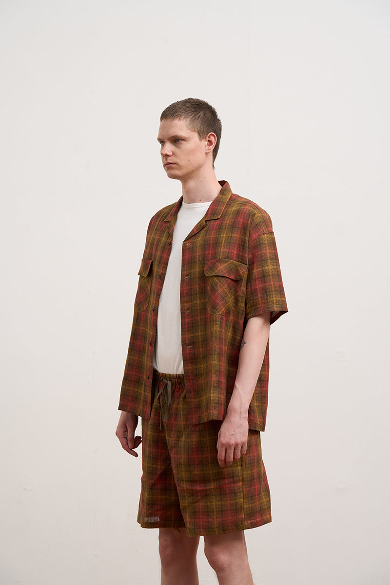 【ナイジェル・ケーボン】MAN / オープンカラーシャツ - ヘンプチェック / OPEN COLLAR SHIRT - HEMP CHECK