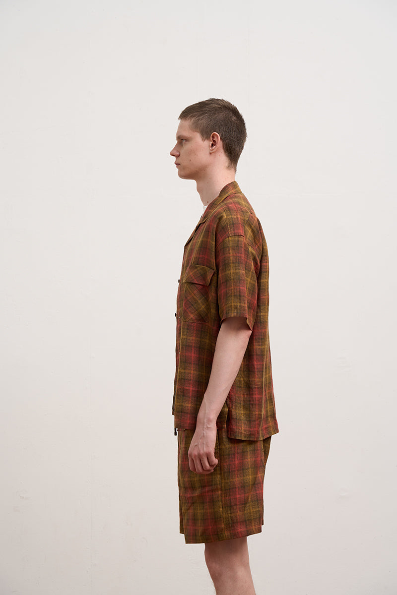 【ナイジェル・ケーボン】MAN / オープンカラーシャツ - ヘンプチェック / OPEN COLLAR SHIRT - HEMP CHECK