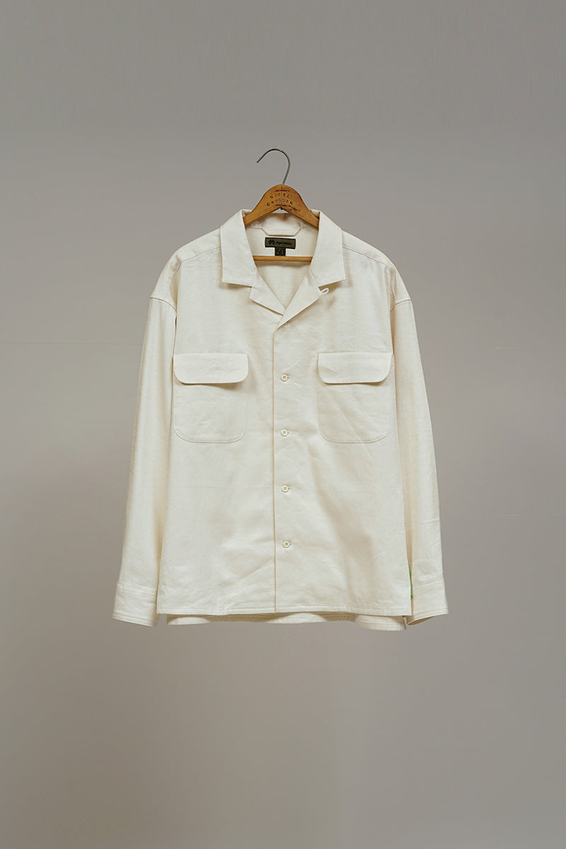 【ナイジェル・ケーボン】MAN / オープンカラーシャツ - リネンフリース / OPEN COLLAR SHIRT - LINEN FLEECE