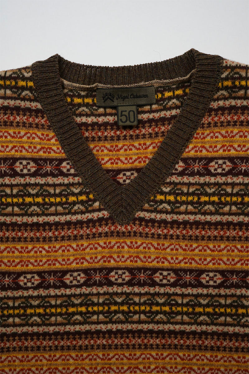 【ナイジェル・ケーボン】MAN / フェアアイルVネックセーター / FAIRISLE VNECK SWEATER