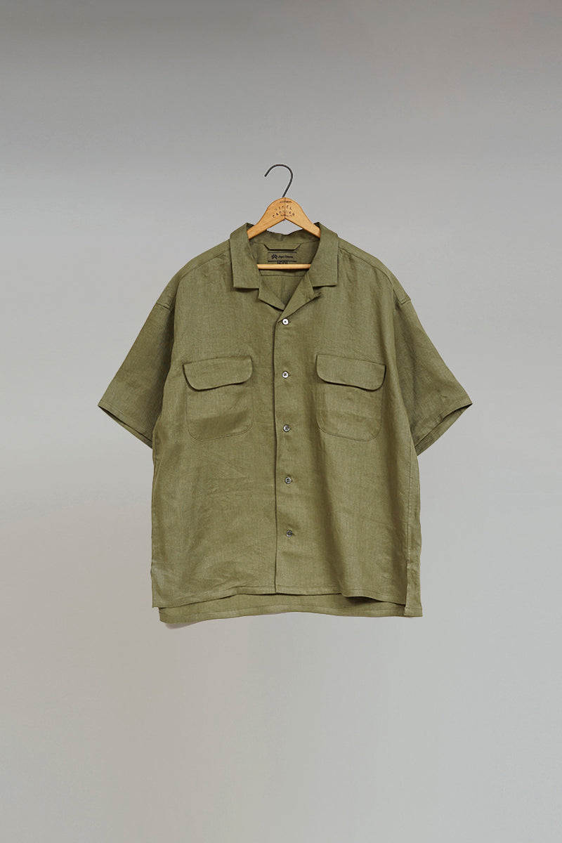 【ナイジェル・ケーボン】UNISEX / オープンカラーシャツ - リネンツイル / OPEN COLLAR SHIRT - LINEN TWILL