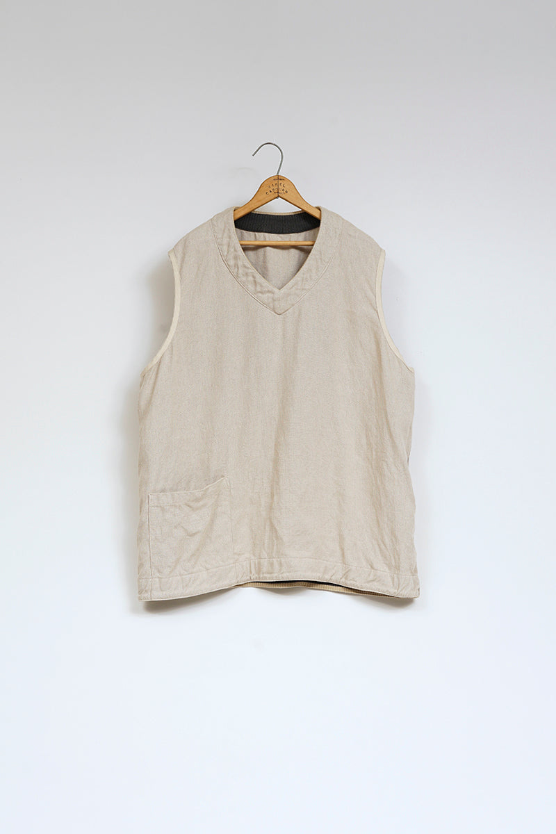 【ナイジェル・ケーボン】UNISEX / クリケットベストリバーシブル - リネンピンオックス / CRICKET VEST REVERSIBLE - LINEN PIN OX