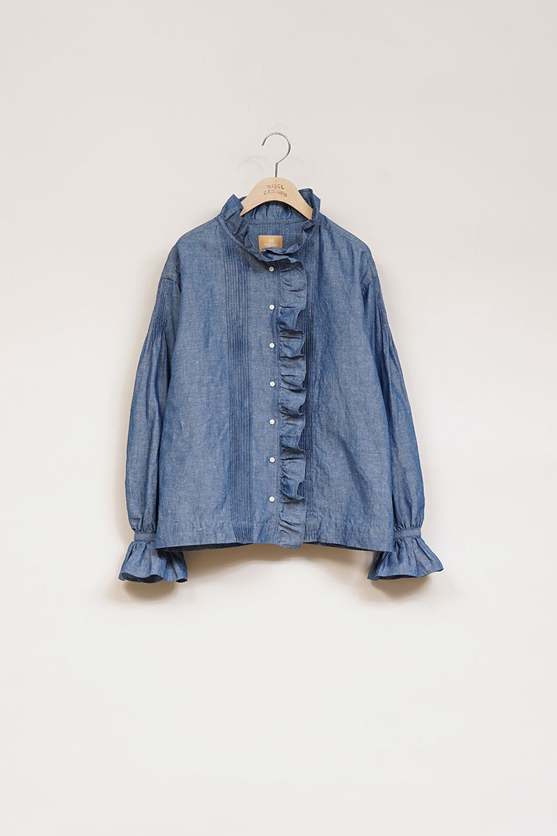 【ナイジェル・ケーボン】WOMAN / ギャザーカラーブラウス - コットンリネン / GATHER COLLAR BLOUSE - COTTONLINEN