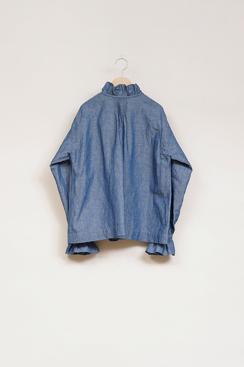 【ナイジェル・ケーボン】WOMAN / ギャザーカラーブラウス - コットンリネン / GATHER COLLAR BLOUSE - COTTONLINEN