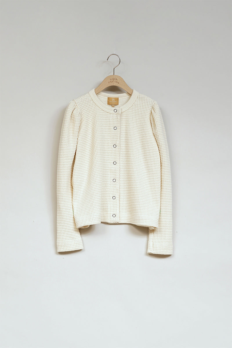 【ナイジェル・ケーボン】WOMAN / ギャザースリーブ - ヘビーワッフルカーディガン / GATHER SLEEVE HEAVY WAFFLE CARDIGAN