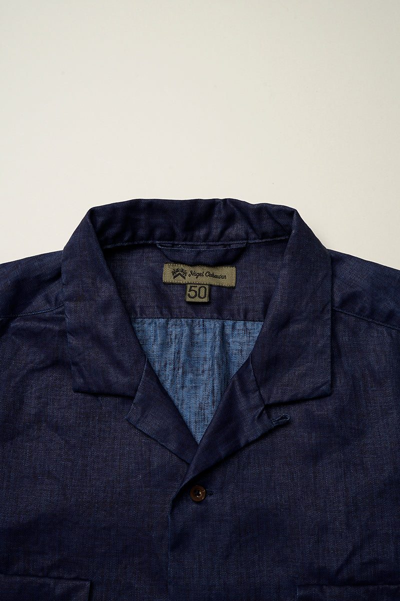 【ナイジェル・ケーボン】MAN / オープンカラーシャツ - リネンインディゴ / OPEN COLLAR SHIRT - LINEN INDIGO
