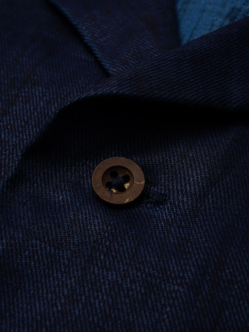 【ナイジェル・ケーボン】MAN / オープンカラーシャツ - リネンインディゴ / OPEN COLLAR SHIRT - LINEN INDIGO