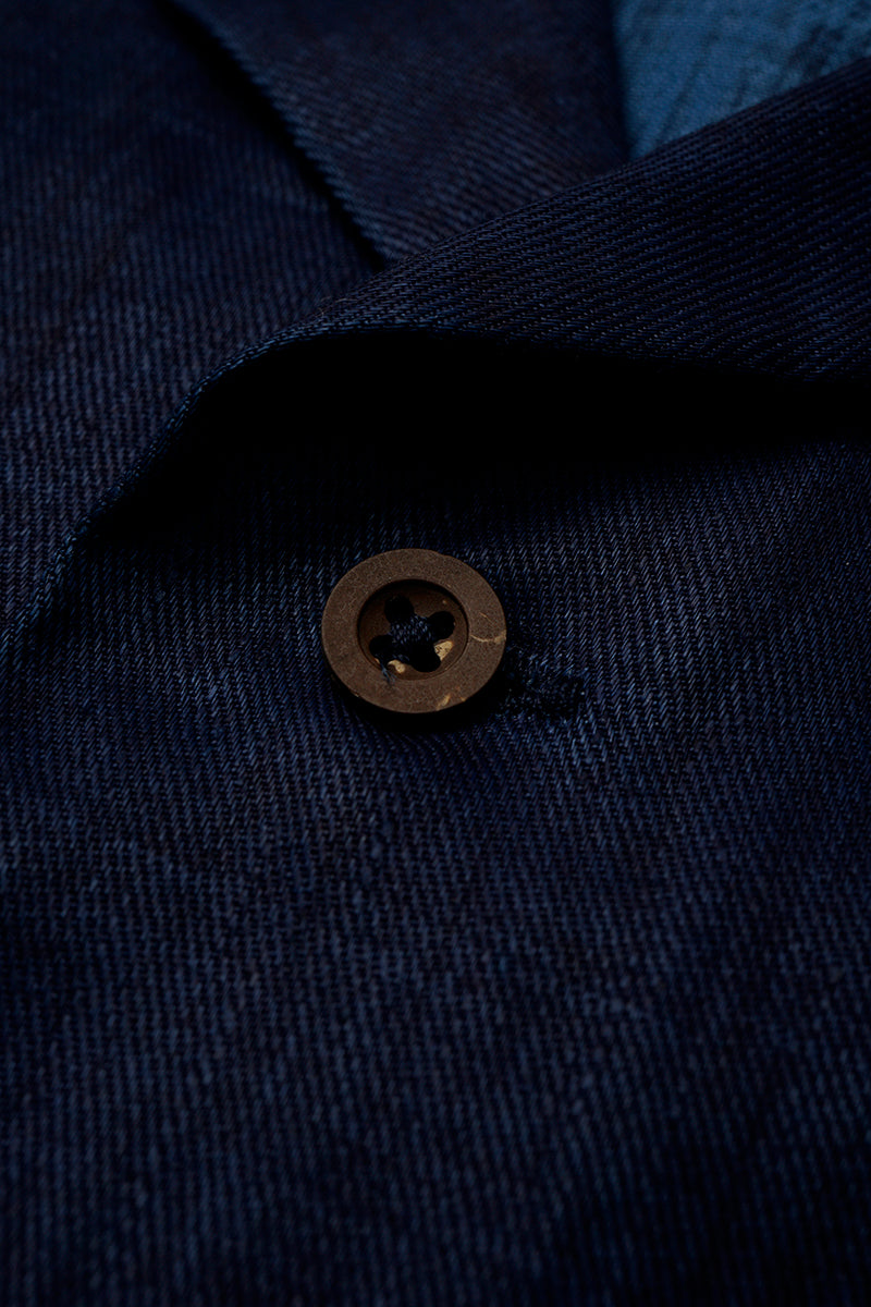 【ナイジェル・ケーボン】MAN / オープンカラーシャツ - リネンインディゴ / OPEN COLLAR SHIRT - LINEN INDIGO