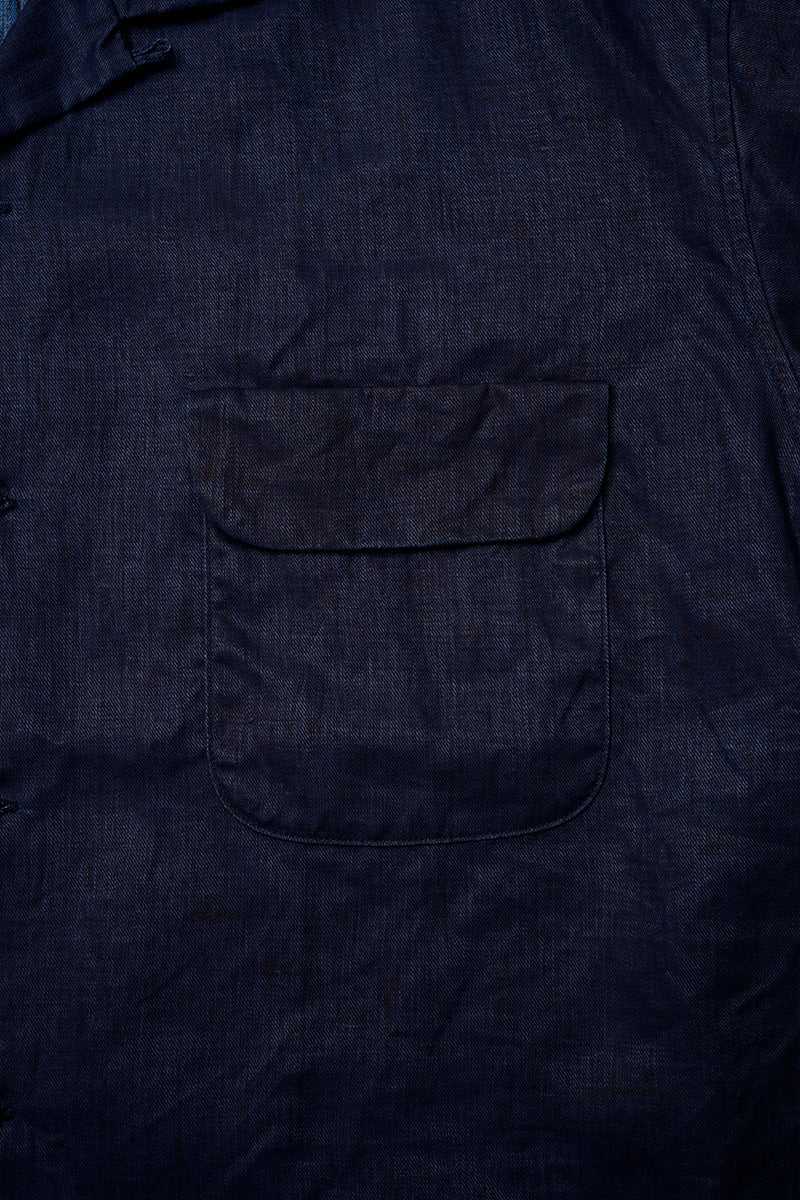【ナイジェル・ケーボン】MAN / オープンカラーシャツ - リネンインディゴ / OPEN COLLAR SHIRT - LINEN INDIGO