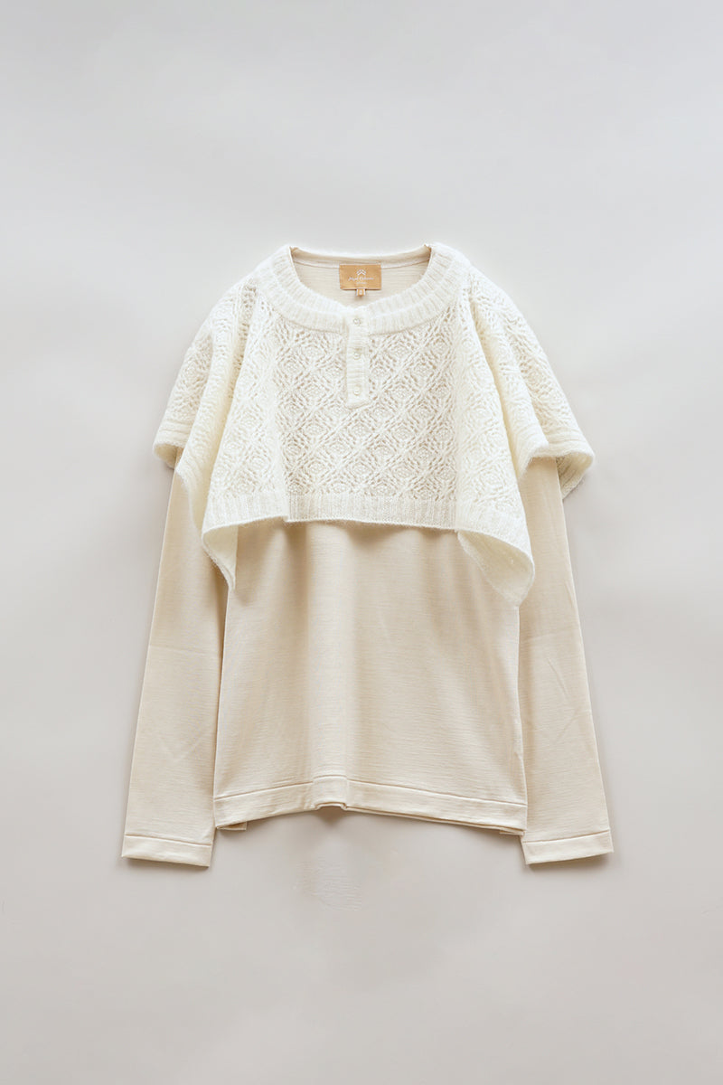 【ナイジェル・ケーボン】WOMAN / レーシーニット カラー Tシャツ /  LACEY KNIT COLLAR T-SH