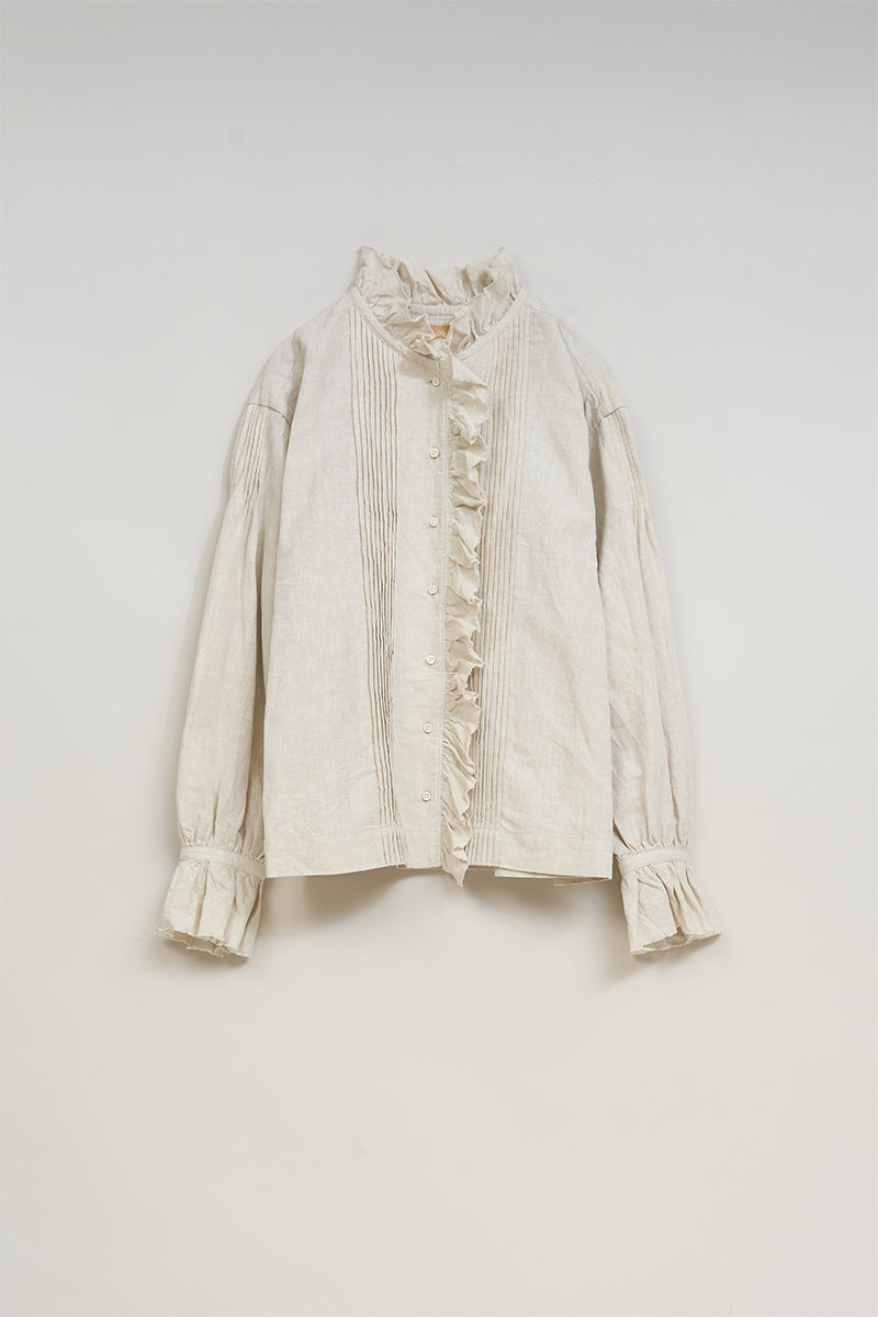 【ナイジェル・ケーボン】WOMAN /　ギャザーカラーブラウス -コットンリネン / GATHER COLLAR BLOUSE C/L