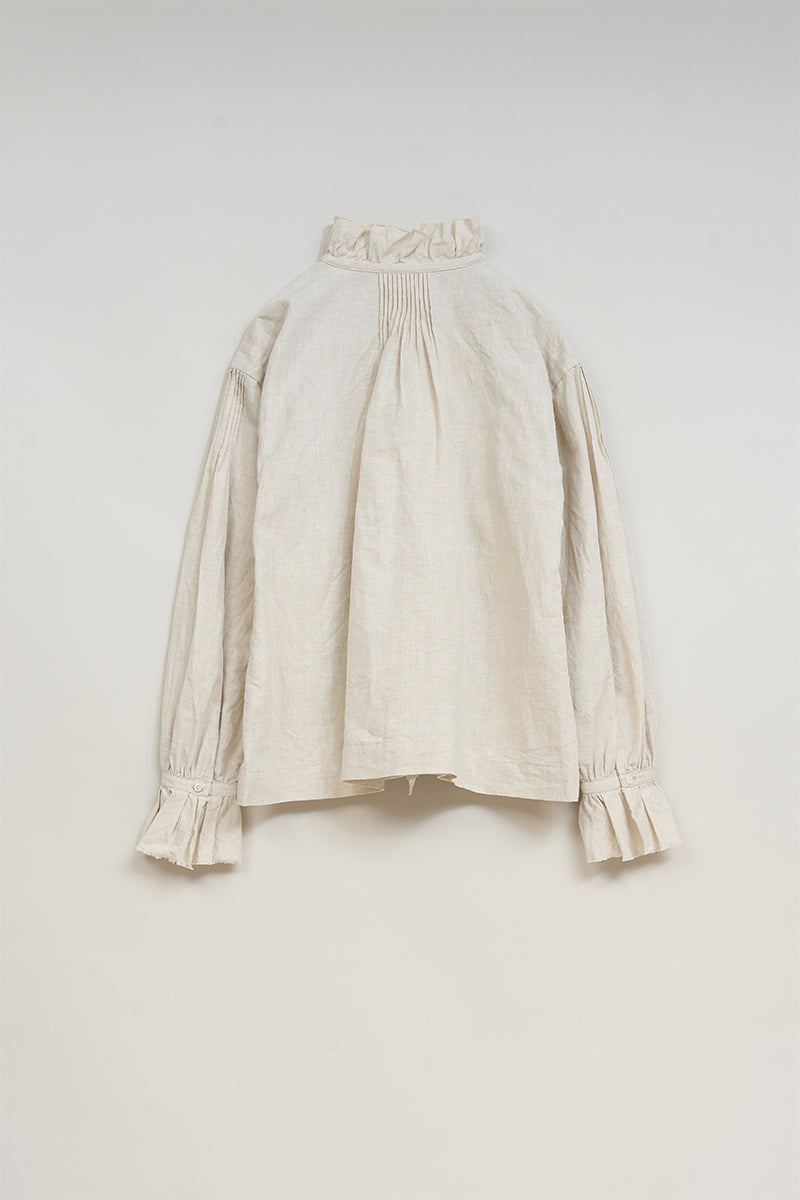 【ナイジェル・ケーボン】WOMAN /　ギャザーカラーブラウス -コットンリネン / GATHER COLLAR BLOUSE C/L