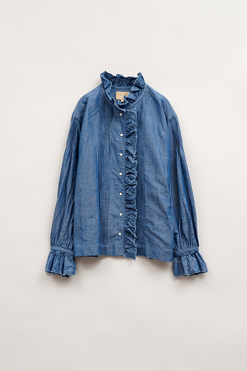 【ナイジェル・ケーボン】WOMAN /　ギャザーカラーブラウス -コットンリネン / GATHER COLLAR BLOUSE C/L