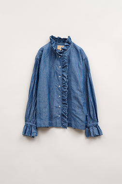 【ナイジェル・ケーボン】WOMAN /　ギャザーカラーブラウス -コットンリネン / GATHER COLLAR BLOUSE C/L