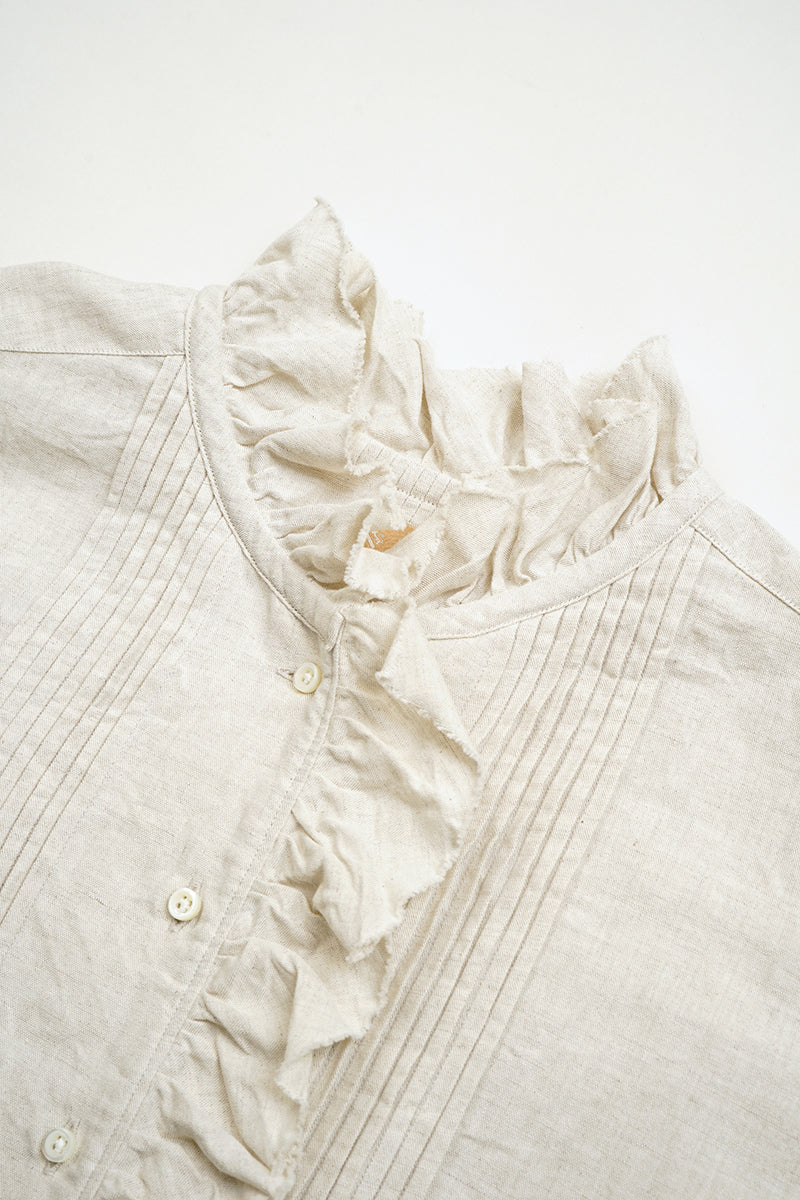 【ナイジェル・ケーボン】WOMAN /　ギャザーカラーブラウス -コットンリネン / GATHER COLLAR BLOUSE C/L