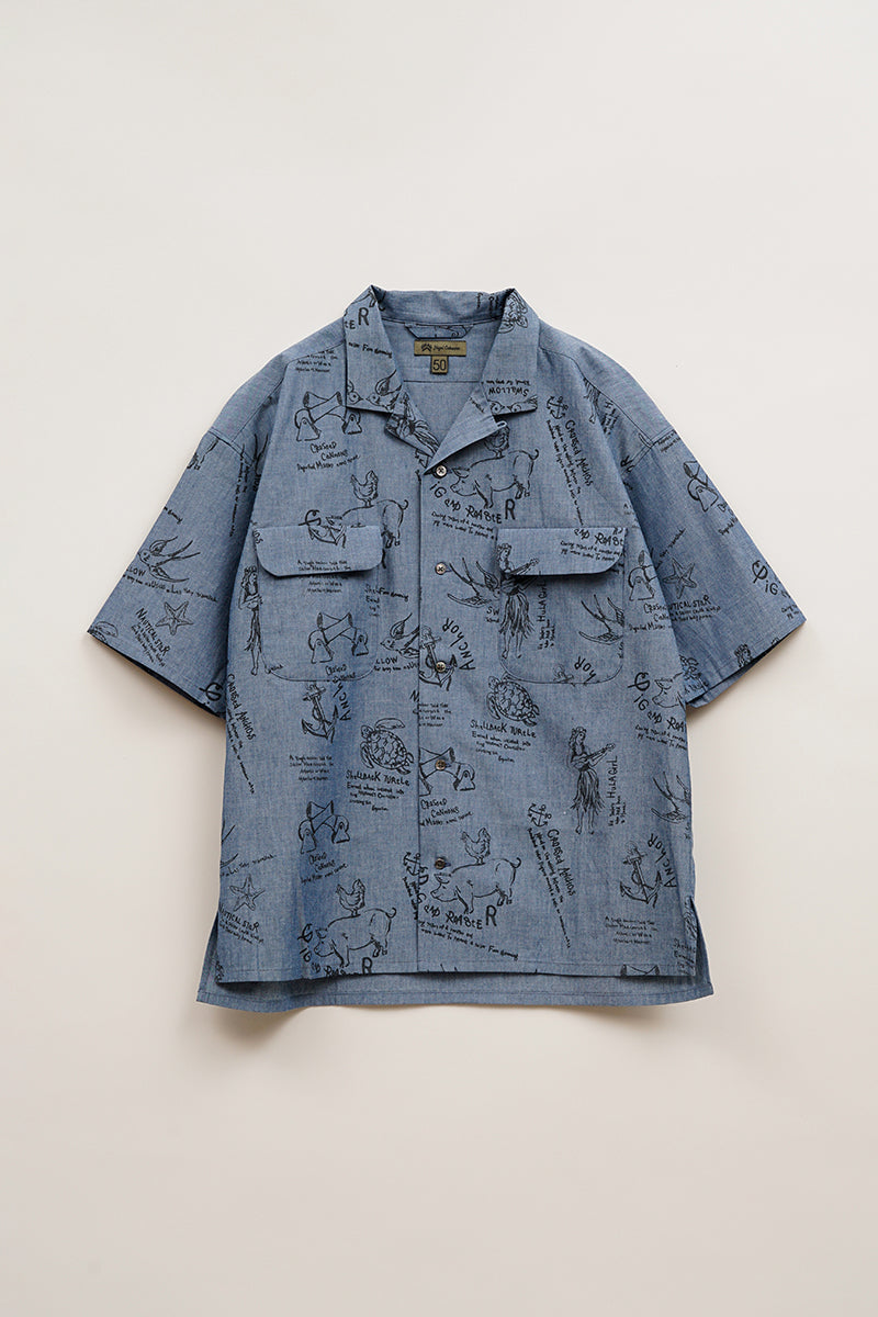 【ナイジェル・ケーボン】MAN / オープンカラーシャツ - タトゥープリント / OPEN COLLAR SHIRT - TATTOO PRINT
