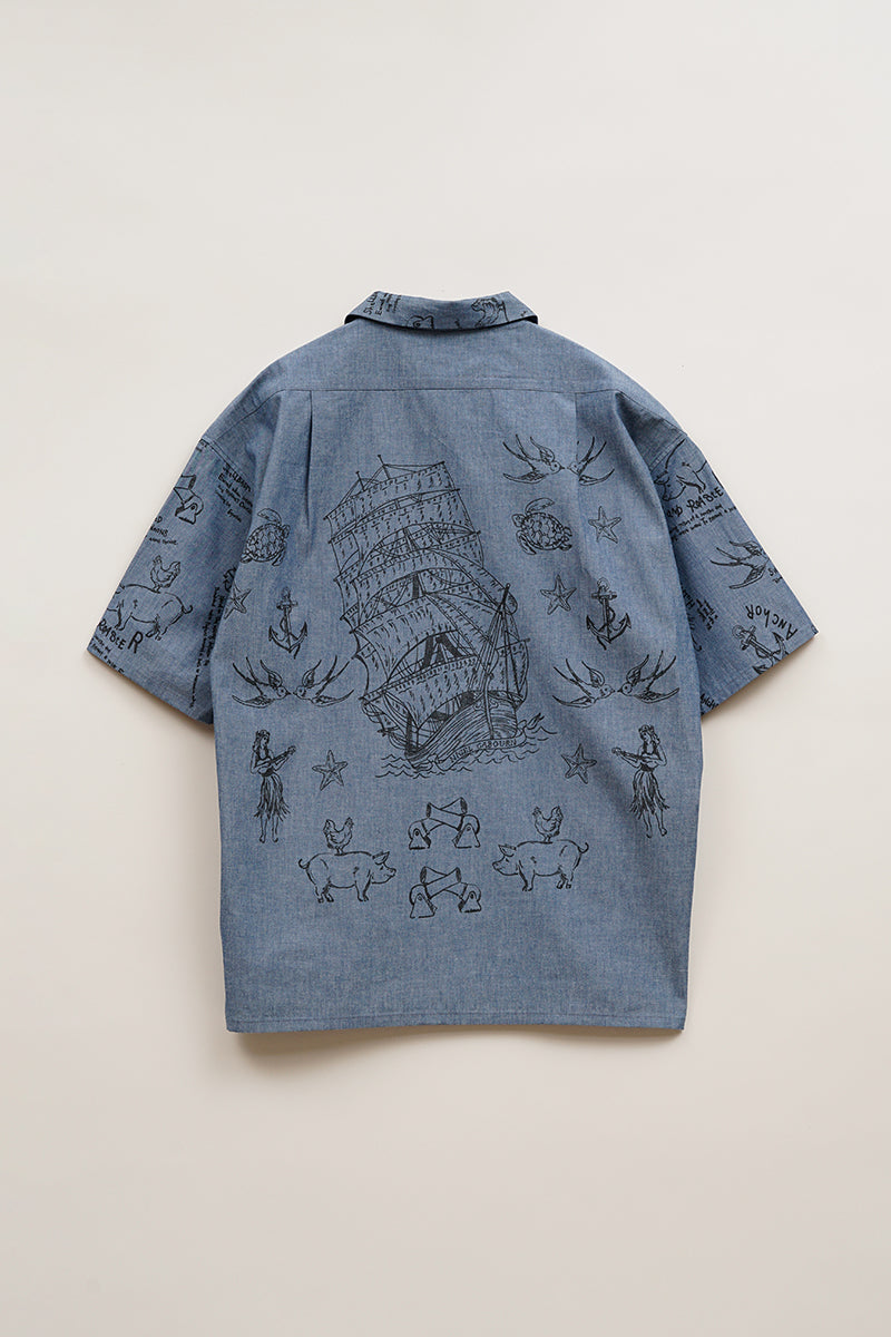 【ナイジェル・ケーボン】MAN / オープンカラーシャツ - タトゥープリント / OPEN COLLAR SHIRT - TATTOO PRINT