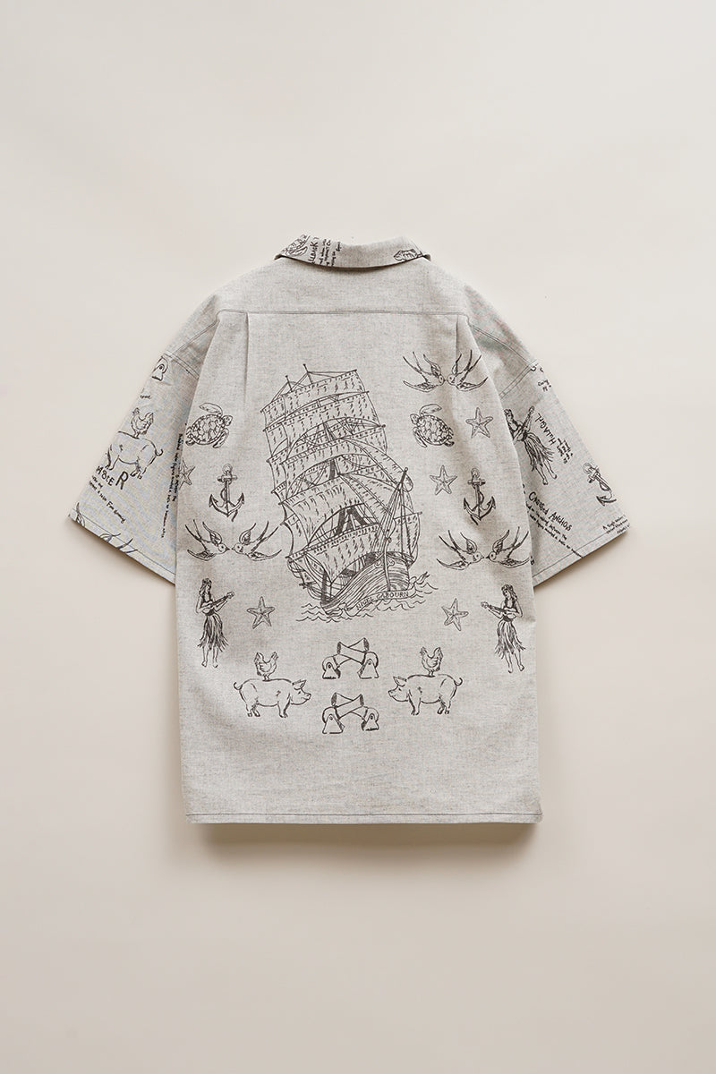 【ナイジェル・ケーボン】MAN / オープンカラーシャツ - タトゥープリント / OPEN COLLAR SHIRT - TATTOO PRINT