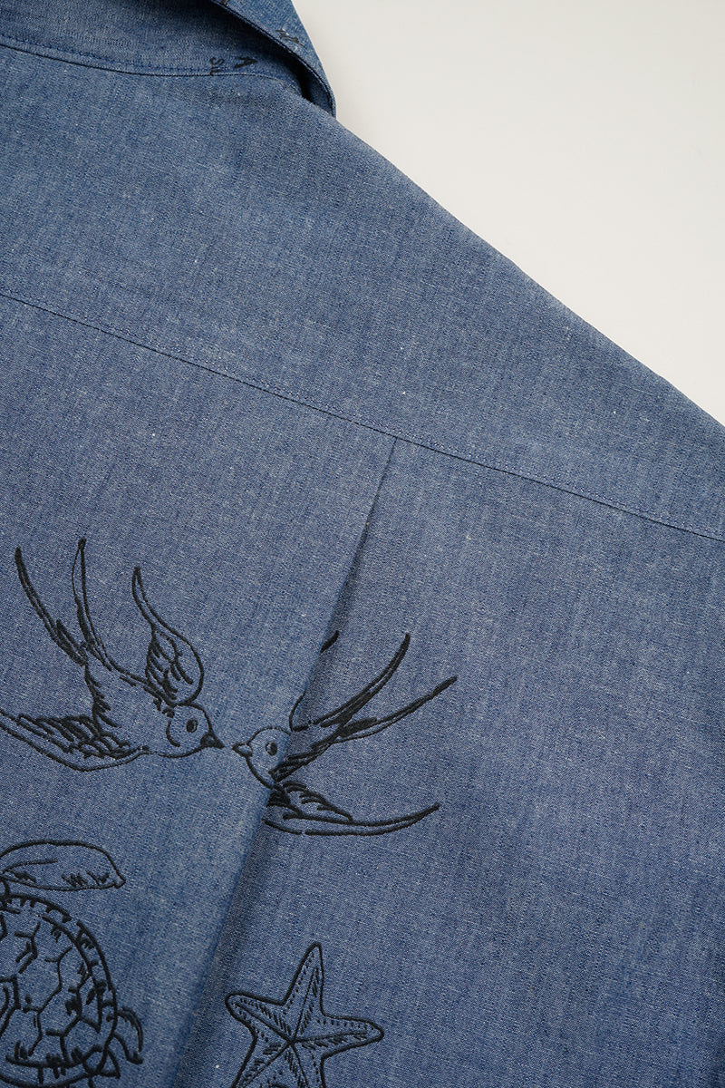 【ナイジェル・ケーボン】MAN / オープンカラーシャツ - タトゥープリント / OPEN COLLAR SHIRT - TATTOO PRINT