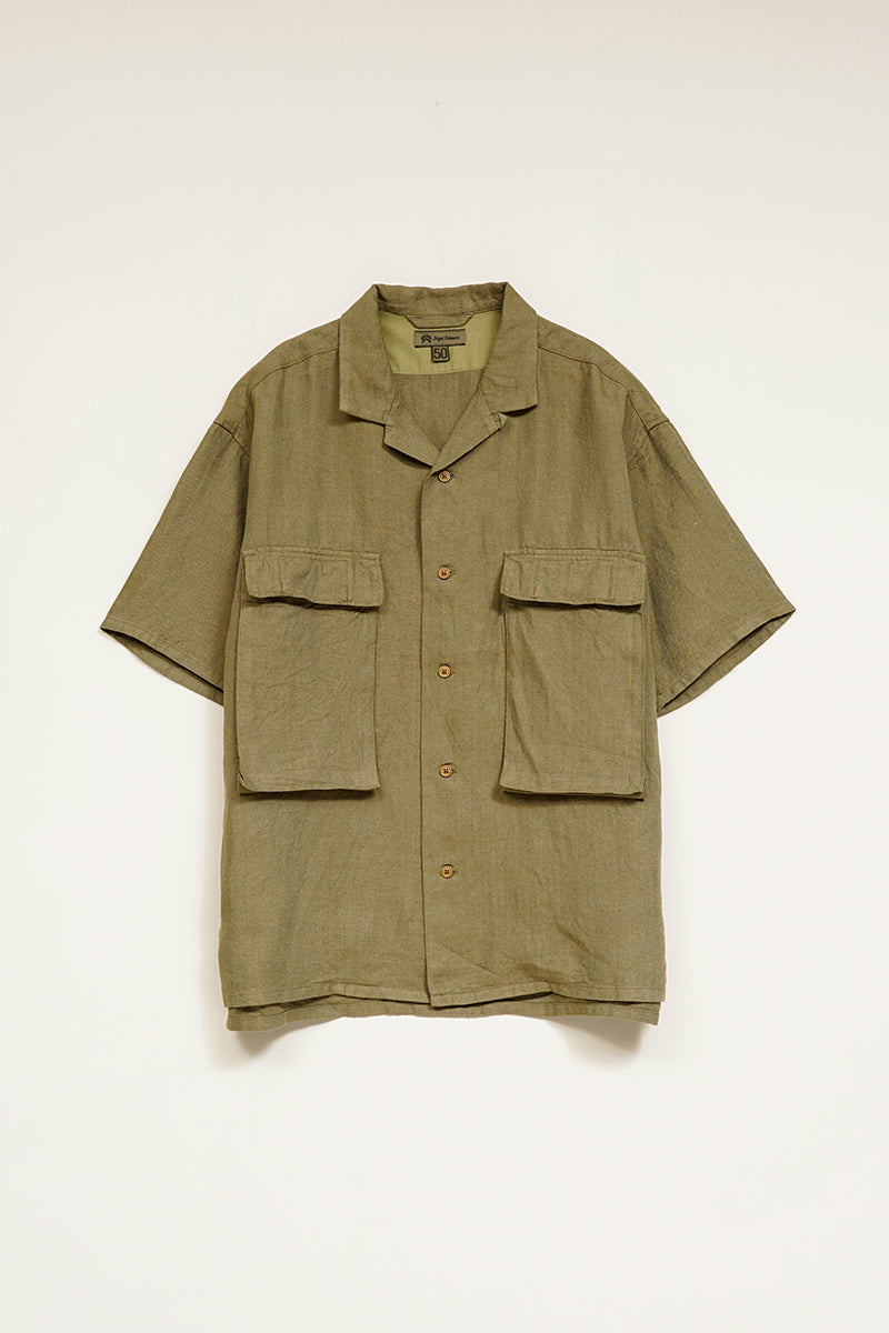 【ナイジェル・ケーボン】MAN / アーミーシャツ ショートスリーブ - リネンヘリンボーンツイル / ARMY SHIRT SHORT SLEEVE - LINEN HERRINGBONE TWILL