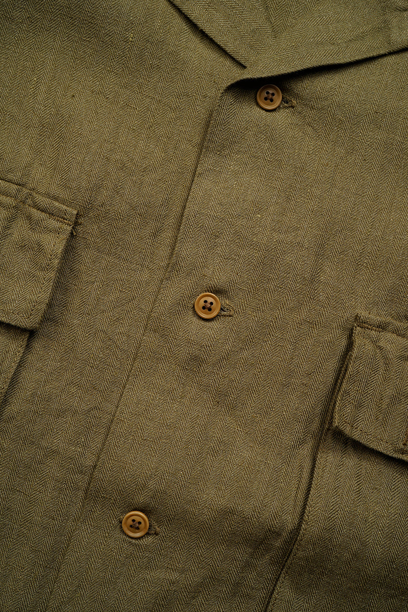 【ナイジェル・ケーボン】MAN / アーミーシャツ ショートスリーブ - リネンヘリンボーンツイル / ARMY SHIRT SHORT SLEEVE - LINEN HERRINGBONE TWILL