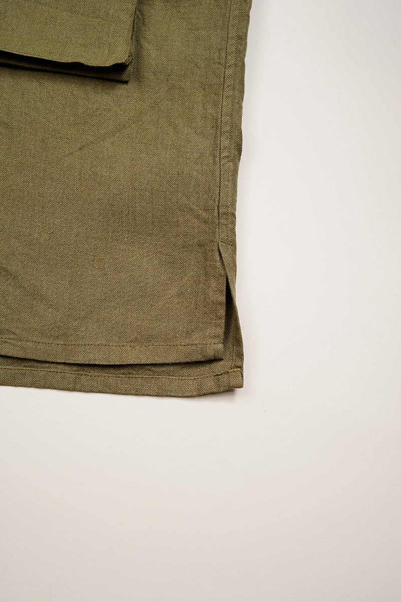 【ナイジェル・ケーボン】MAN / アーミーシャツ ショートスリーブ - リネンヘリンボーンツイル / ARMY SHIRT SHORT SLEEVE - LINEN HERRINGBONE TWILL