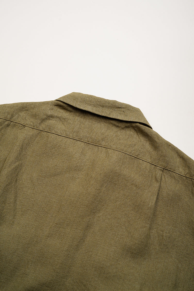 【ナイジェル・ケーボン】MAN / アーミーシャツ ショートスリーブ - リネンヘリンボーンツイル / ARMY SHIRT SHORT SLEEVE - LINEN HERRINGBONE TWILL
