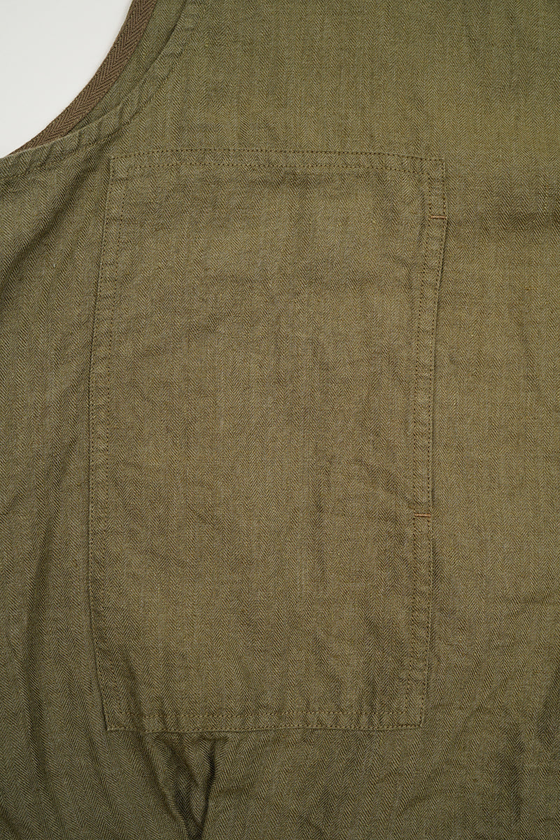 【ナイジェル・ケーボン】MAN / プルオーバーアーミーベスト - リネンヘリンボーンツイル / PULLOVER ARMY VEST - LINEN HERRINGBONE TWILL