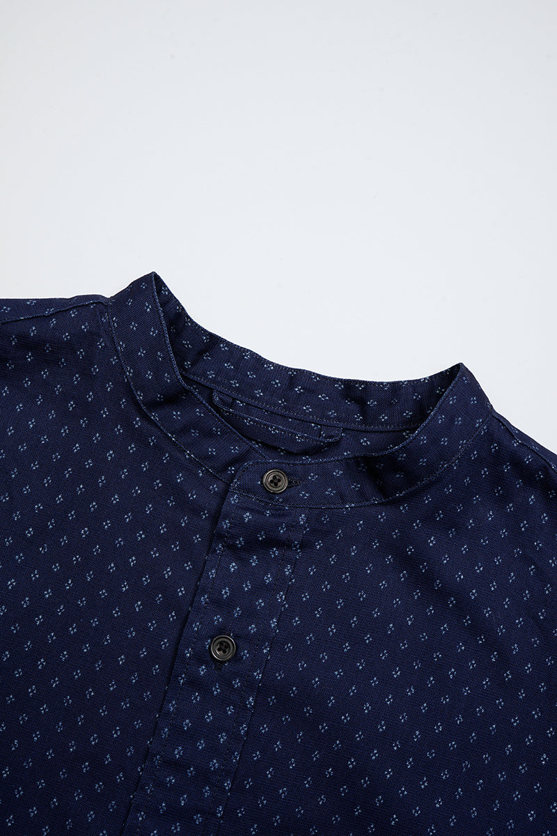 予約商品【ナイジェル・ケーボン】MAN / ファーマースタンドシャツ - 絣 / FARMER STAND SHIRT - KASURI