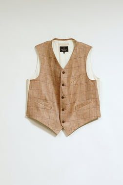 【ナイジェル・ケーボン】MAN / ランチワーカーベスト - ヘンプリネンチェック / RANCH WORKER VEST - HEMP LINEN CHECK