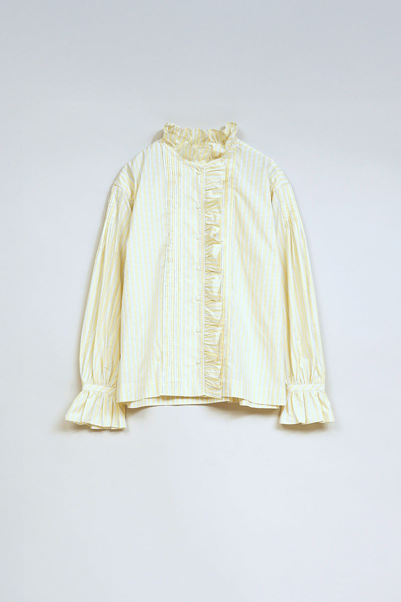 【ナイジェル・ケーボン】WOMAN / ギャザーカラーブラウス - ストライプ / GATHER COLLAR BLOUSE - STRIPE