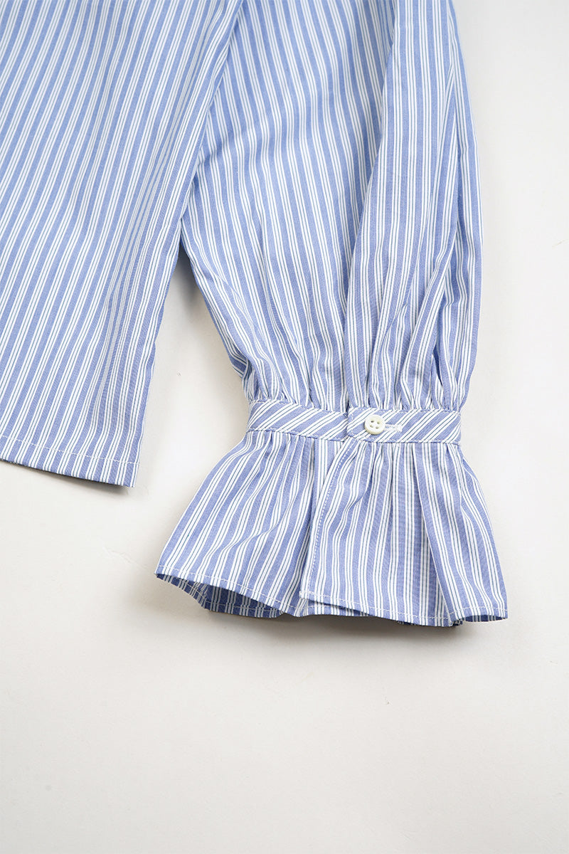 【ナイジェル・ケーボン】WOMAN / ギャザーカラーブラウス - ストライプ / GATHER COLLAR BLOUSE - STRIPE