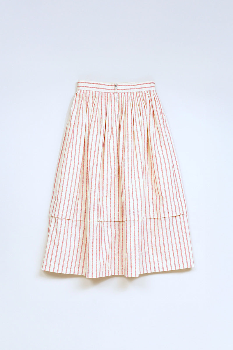 【ナイジェル・ケーボン】WOMAN / ワークスカート - ストライプコットンリネン / WORK SKIRT - STRIPE COTTON LINEN