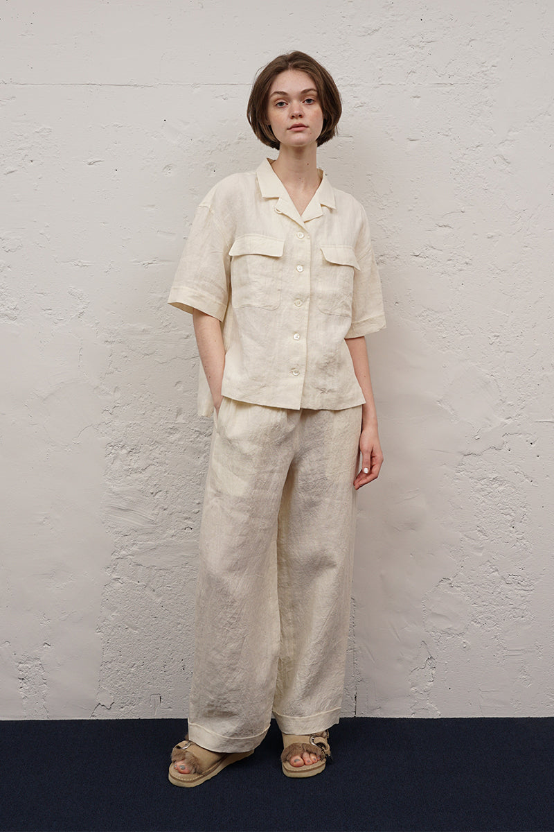 【ナイジェル・ケーボン】WOMAN / オープンカラーシャツ -リネン / OPEN COLLAR SHIRT - LINEN